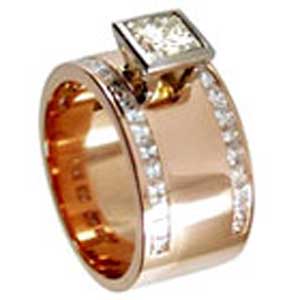 Rose Gold Princess Diamond Flat Wide Engagement Ring