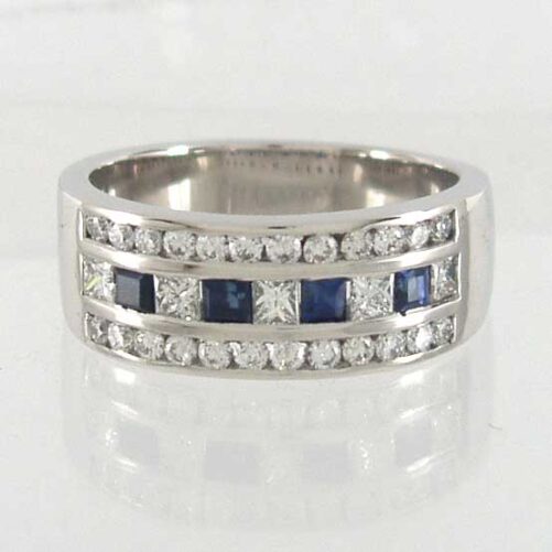 Blue Sapphire & Diamond Anniversary Ring